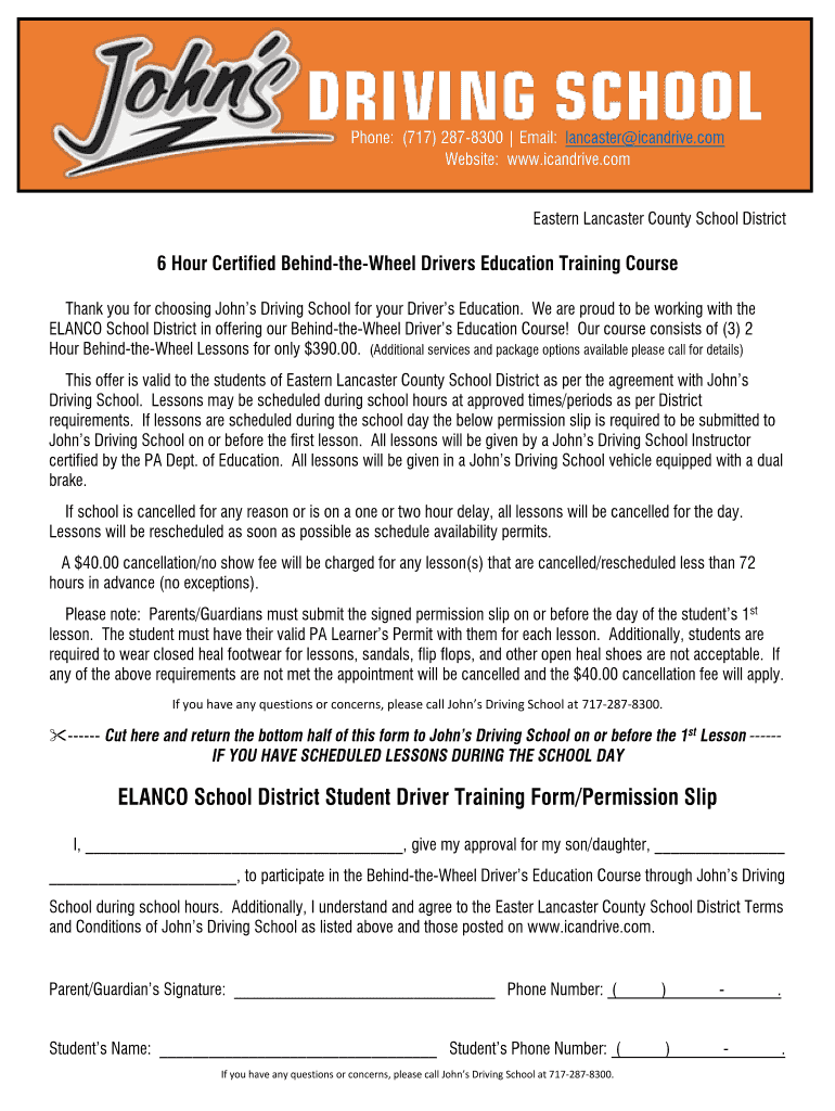 Fillable Online ELANCO School District Student Driver Training Form