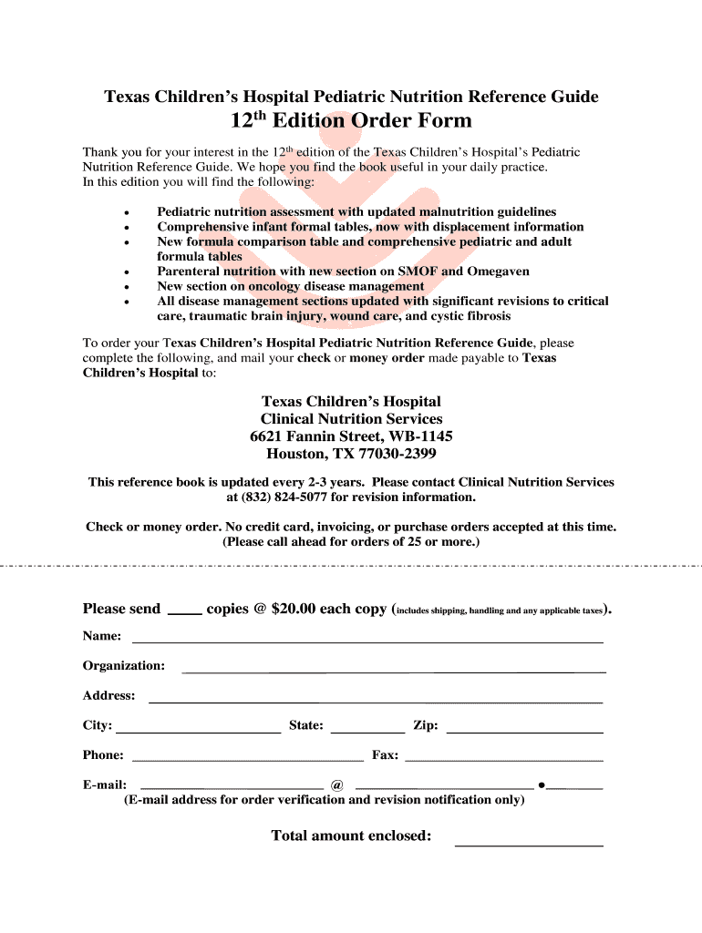 Texas Children's Hospital Pediatric Nutrition Reference Guide Fill