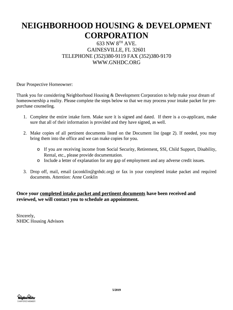 NEIGHBORHOOD HOUSING & DEVELOPMENT CORPORATION Doc Template pdfFiller