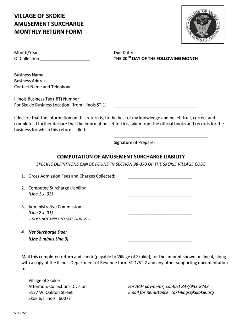 Fillable Online village of skokie packaged liquor tax monthly return