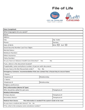 Fillable Online File of Life Form, English Fax Email Print - pdfFiller