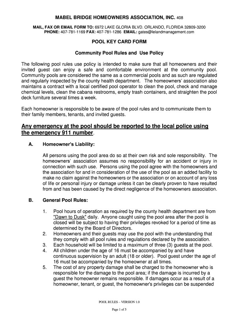 Fillable Online Community Pool Rules And Regulations Leland