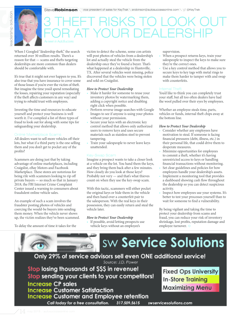 Fillable Online 3 Theft Risks to Look Out for at Your Dealership