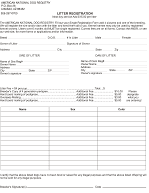 Fillable Online Akc litter registration application form - Fill Out and