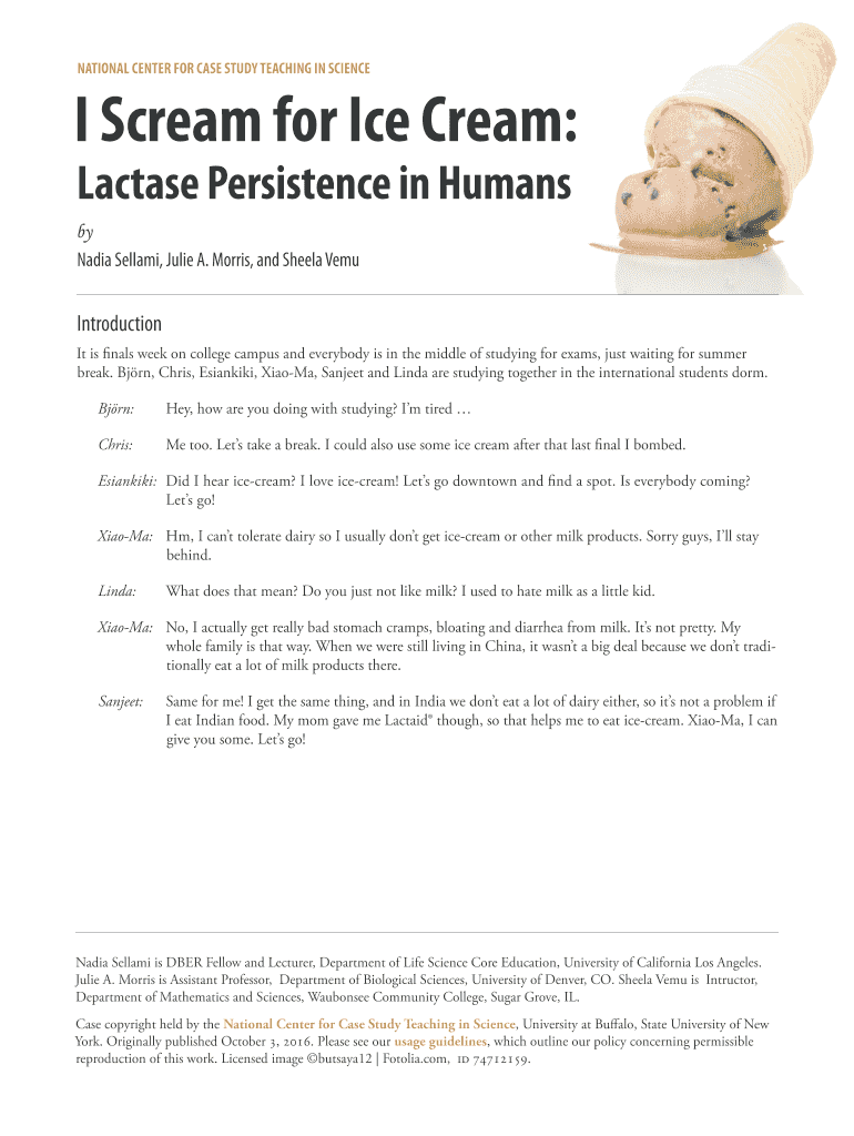 I Scream For Ice Cream Lactase Persistence In Humans Fill Online