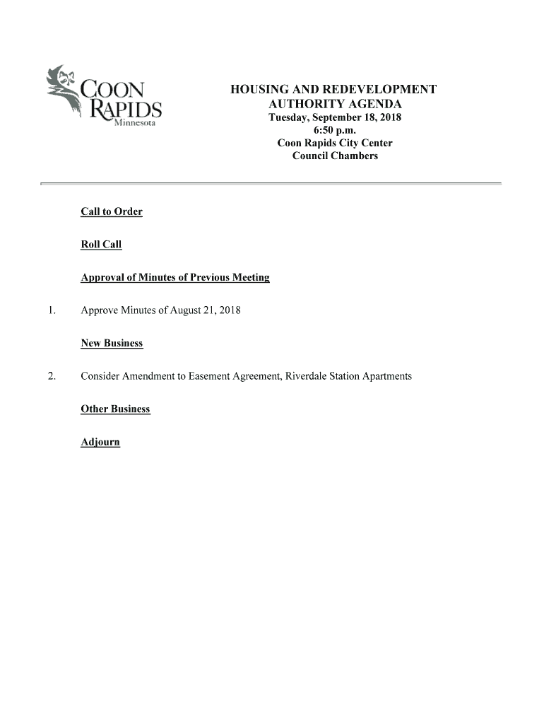 Fillable Online housing and redevelopment authority agenda City of