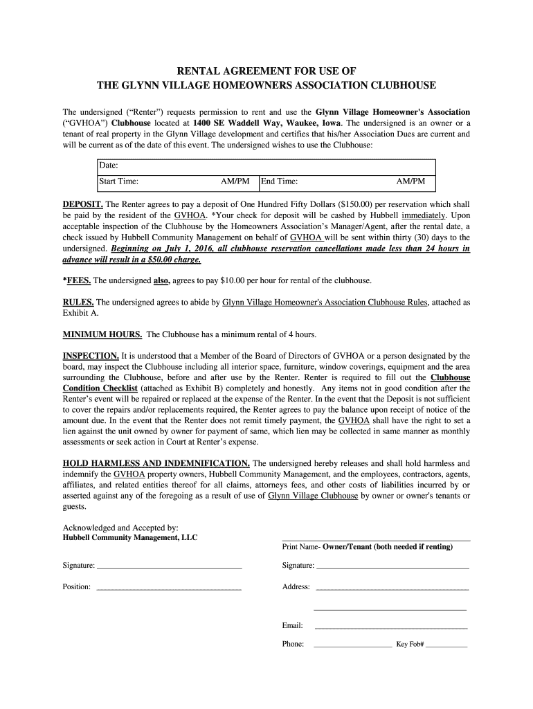 Glynn Village Clubhouse Fill Online, Printable, Fillable, Blank