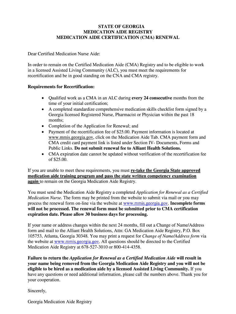 Fillable Online STATE OF MEDICATION AIDE REGISTRY Fax Email Print pdfFiller