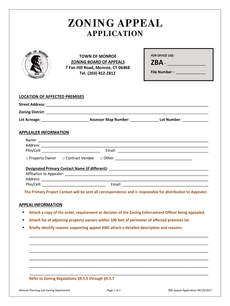 Fillable Online to Monroe, CT Zoning Board of Appeals Forms Fax Email Print pdfFiller