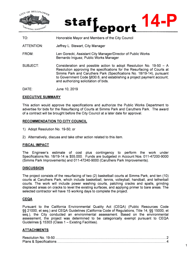 Fillable Online www bellflower SRSpec. No. 18.1914 Resurfacing of