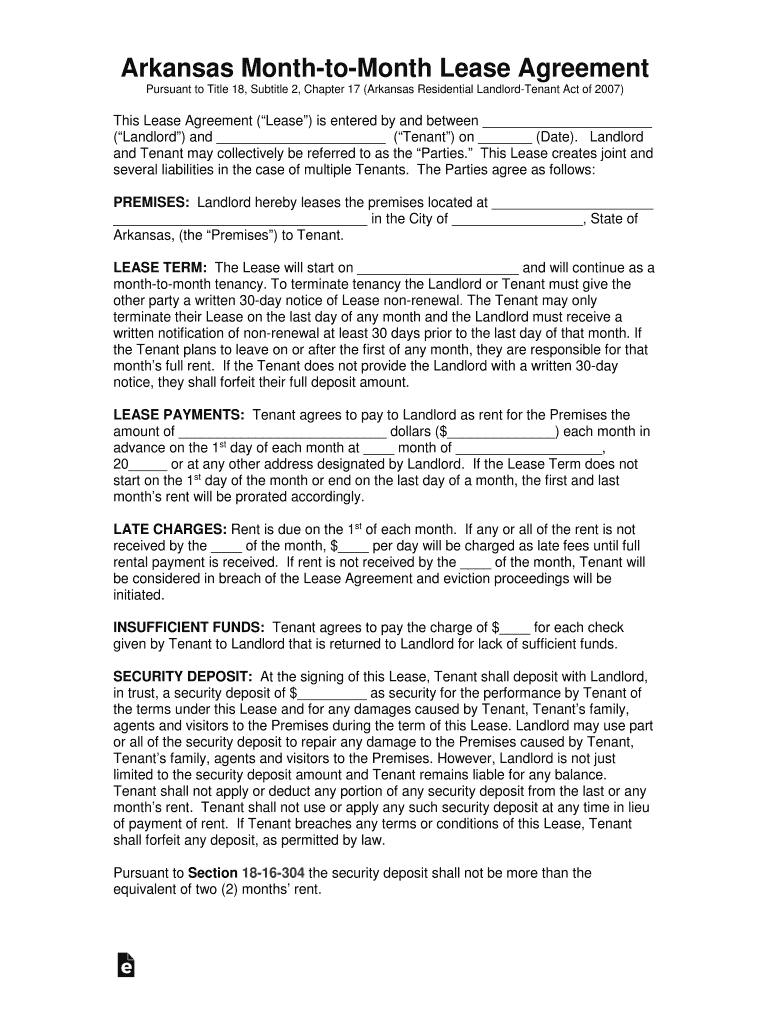 Fillable Online Free Arkansas Rental Lease Agreement Forms And Fax