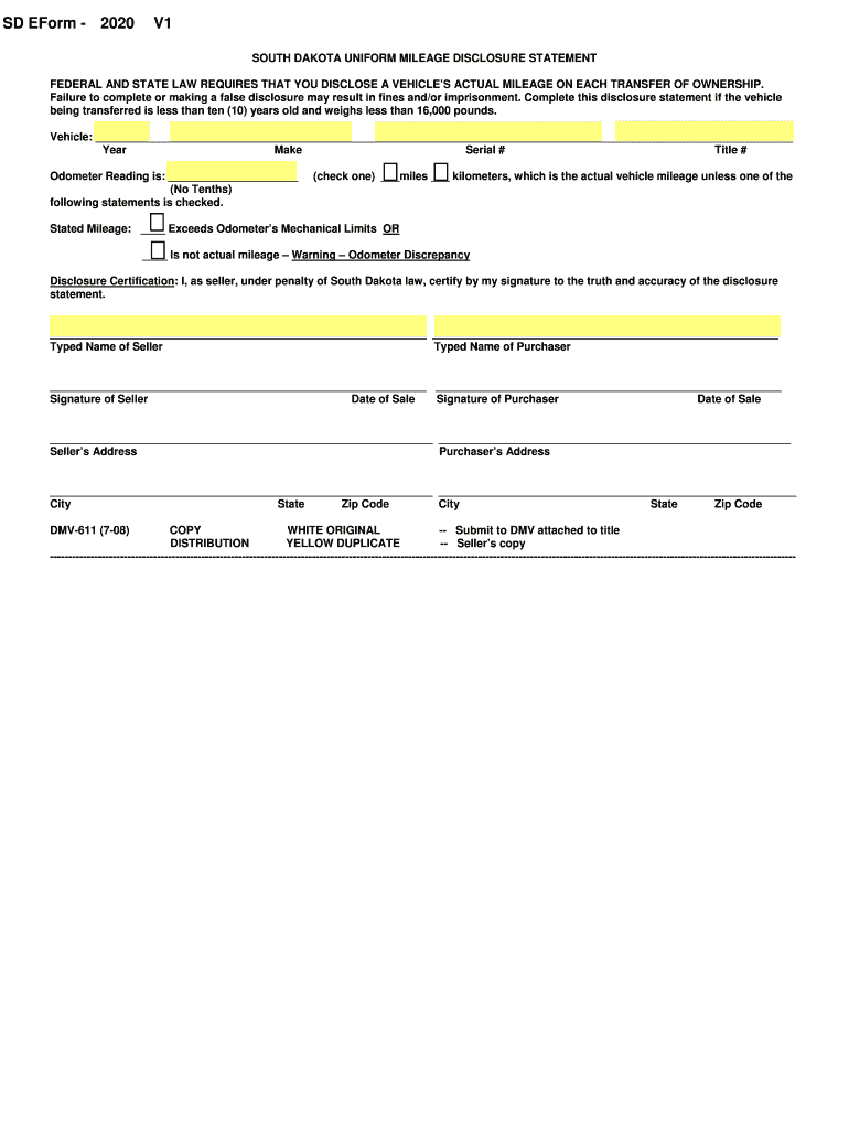 South dakota uniform mileage disclosure statement State of Fill out