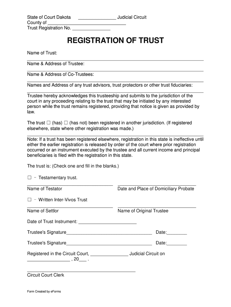 SD Registration of Trust Fill and Sign Printable Template Online US
