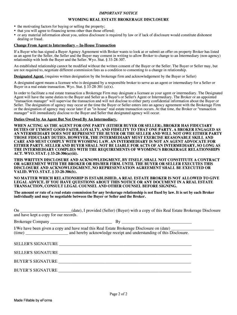 Real Estate Broker Disclosure Form. Made Fillable by eForms Fill out
