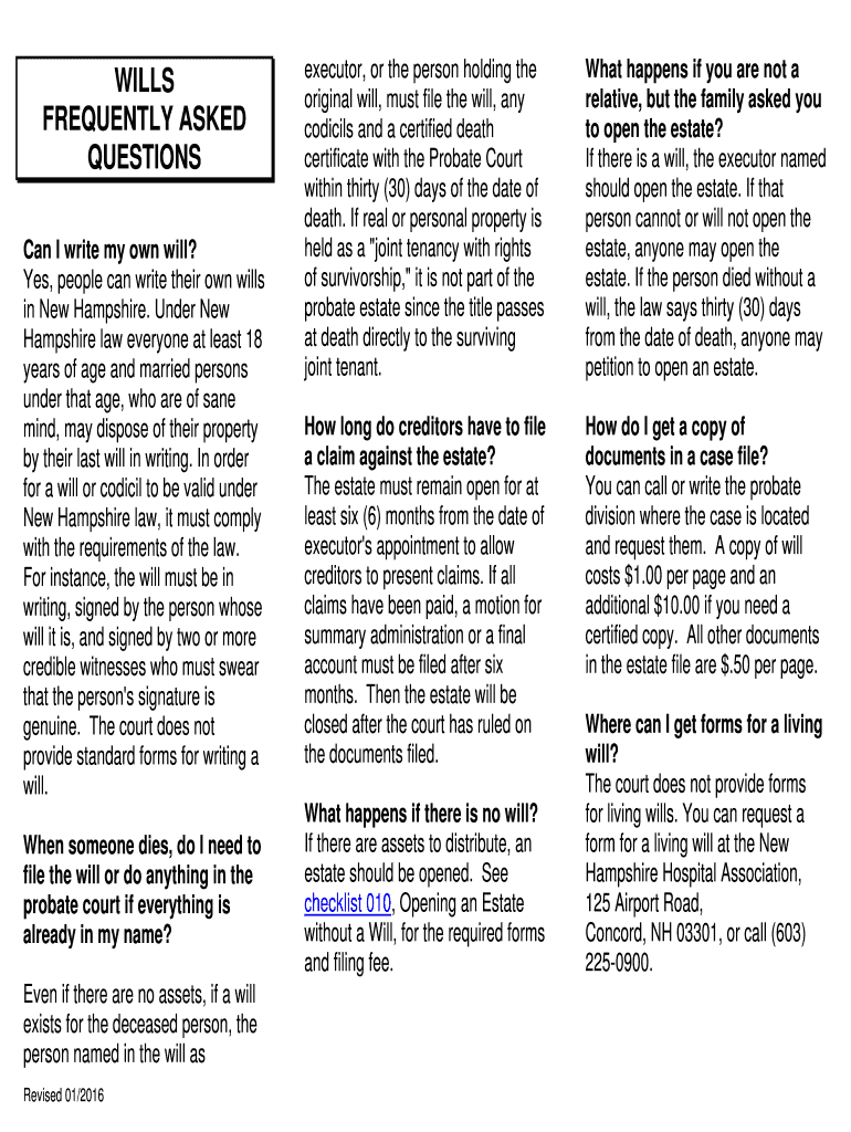 Fillable Online FREQUENTLY ASKED QUESTIONS courts.state.nh.us Fax