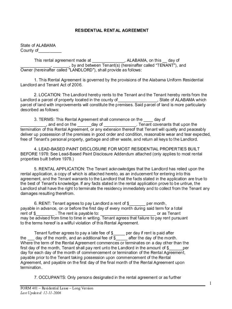 Alabama residential lease agreement form 401 Fill out & sign online DocHub