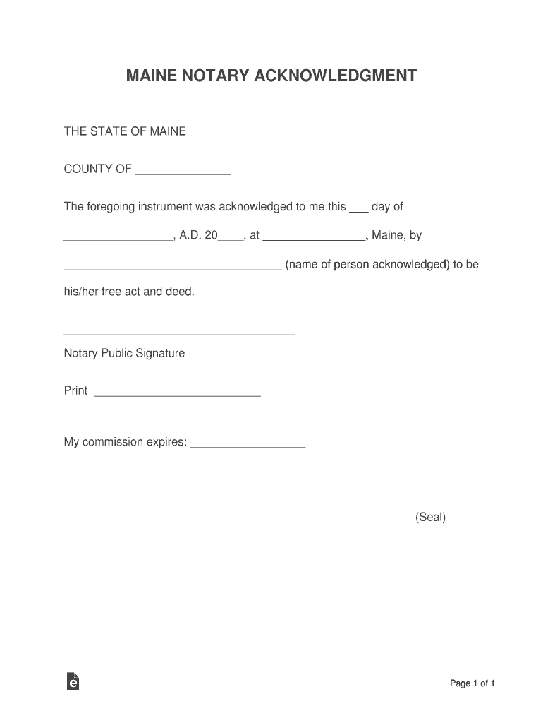 ME Notary Acknowledgement 20172021 Fill and Sign Printable Template