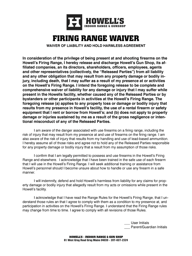 Fillable Online ANN ARBOR ARMS FIRING RANGE WAIVER OF LIABILITY Fax