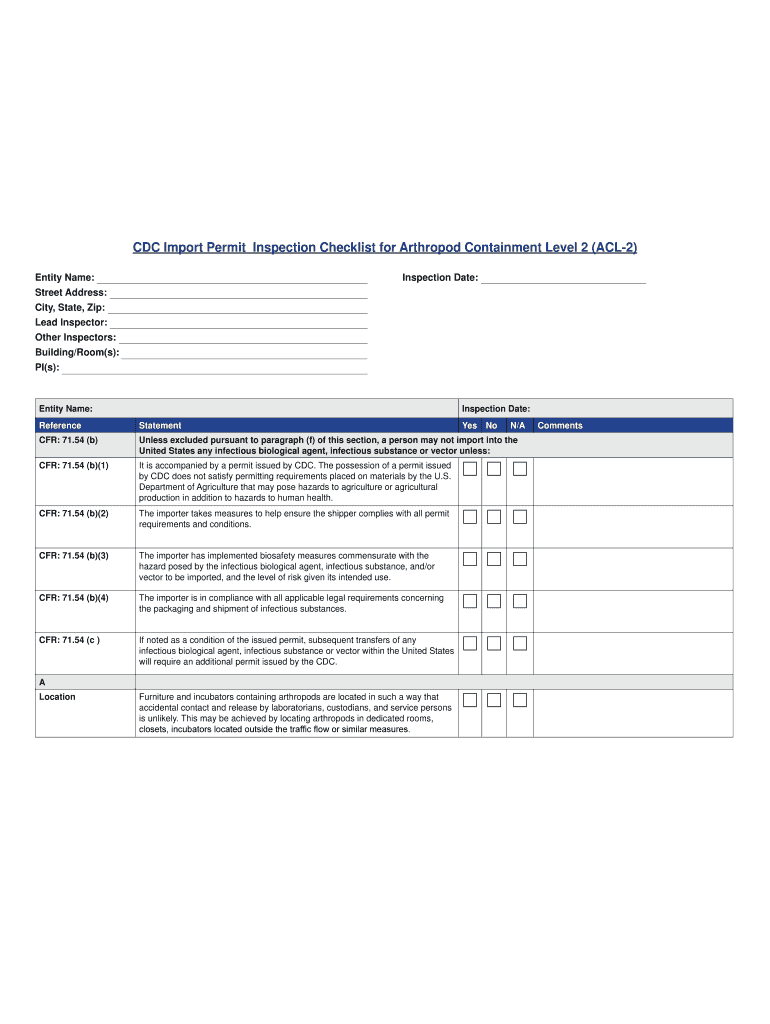Fillable Online Import Permit Inspection Checklist for Arthropod