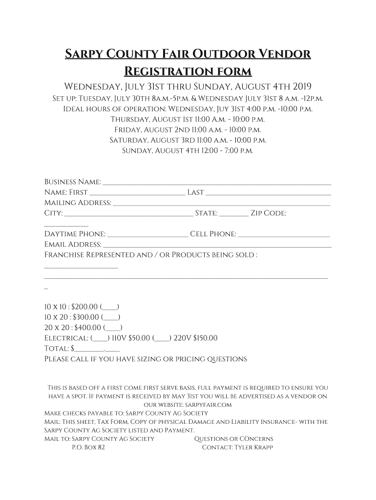 Fillable Online Sarpy County Fair Outdoor Vendor Registration form Fax Email Print pdfFiller