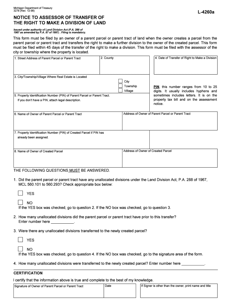 Fillable Online reading mi WRIGHT TOWNSHIP. Form 3278, Notice to