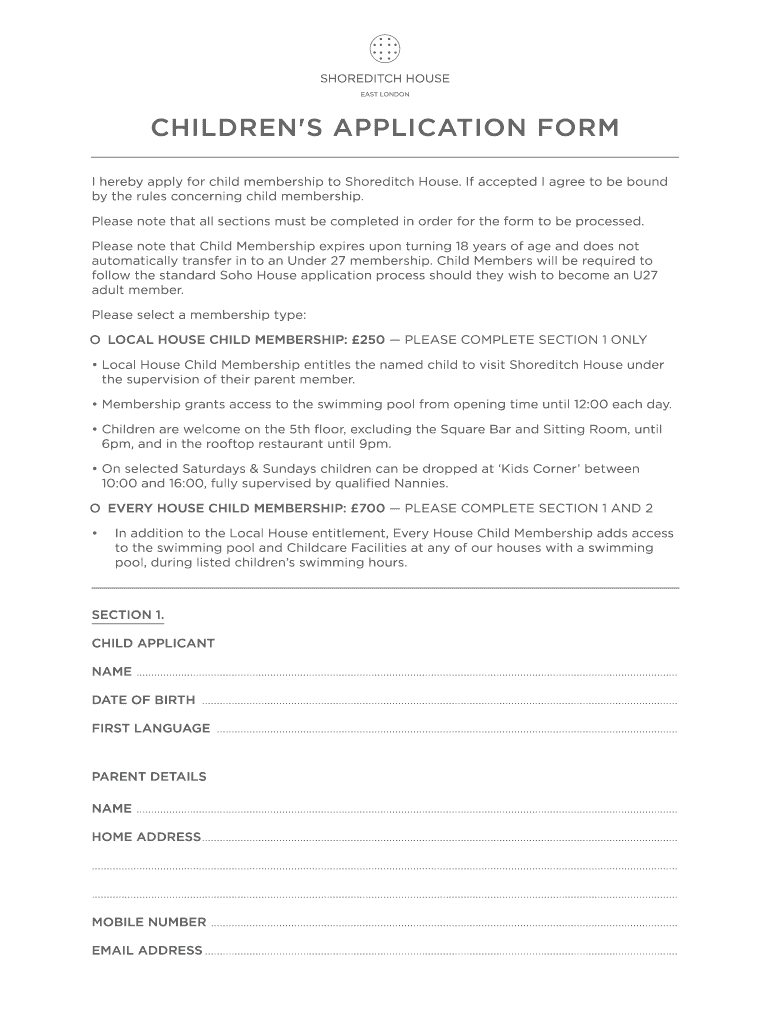 Fillable Online Soho House London Application Form Fax Email Print