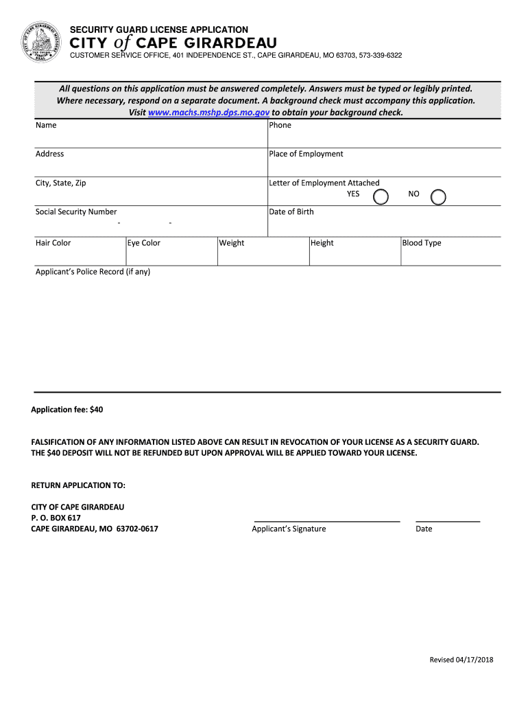Fillable Online SecurityGuardLicenseApplicationForm Fax Email Print pdfFiller