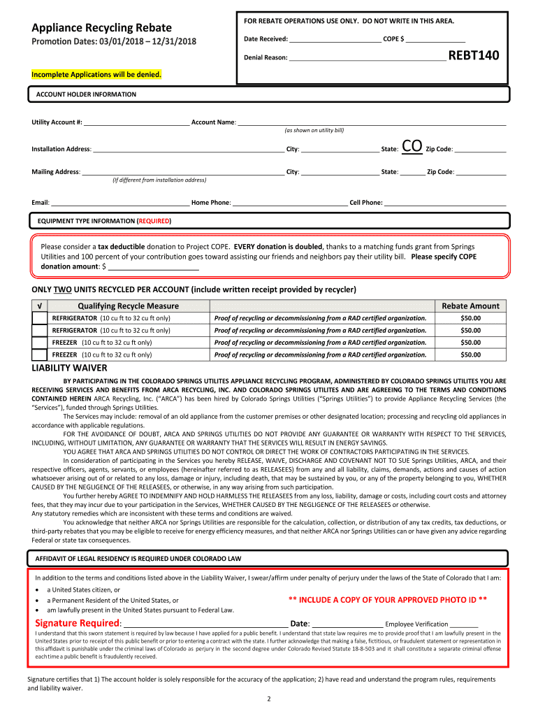 Fillable Online REFRIGERATOR/FREEZER RECYCLING Rebate Application Fax