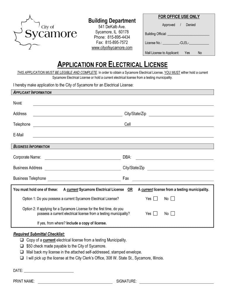 Fillable Online Downloadable Building/Zoning Forms City of Sycamore Fax Email Print pdfFiller