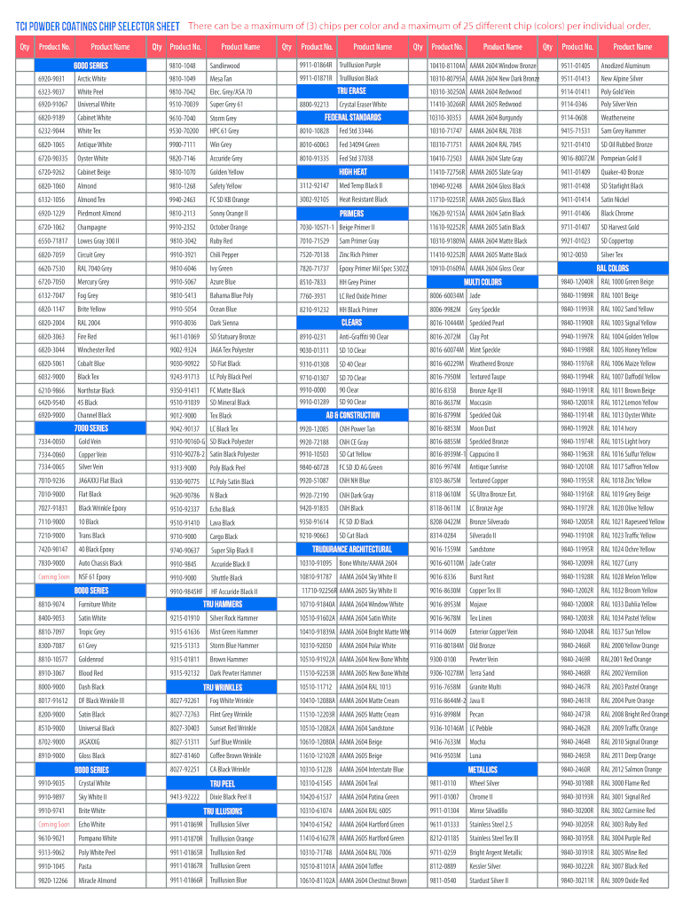 Fillable Online tci color chip selector program tci chip program