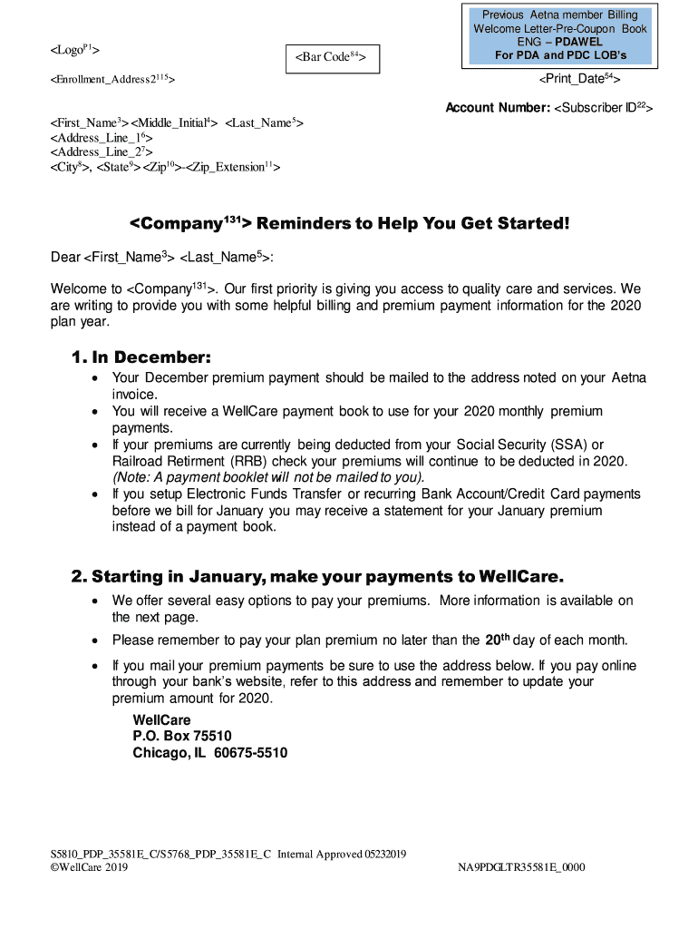 Fillable Online Aetna Member Billing LetterPreCoupon Book