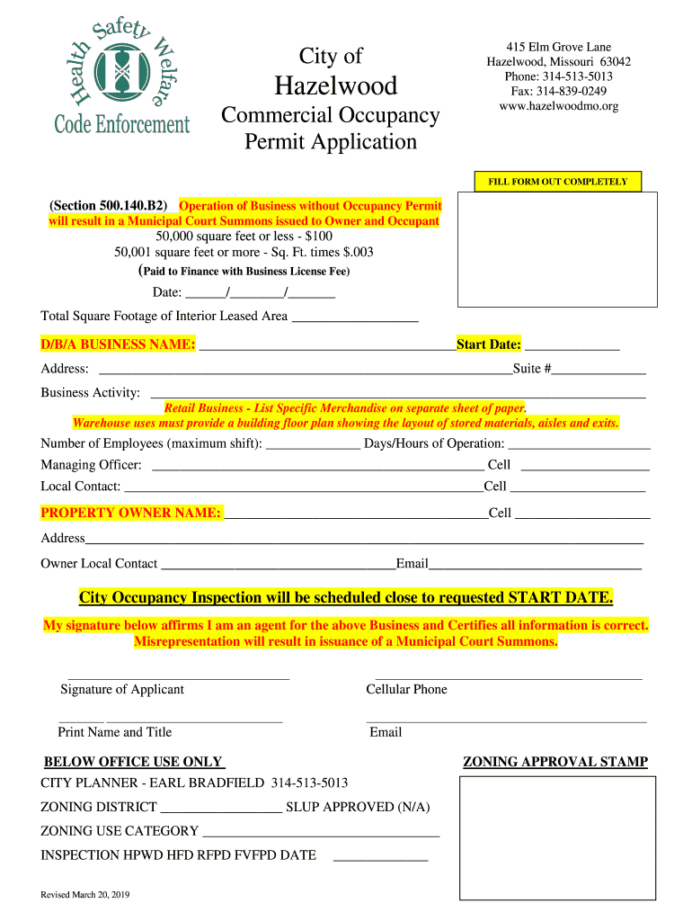 Hazelwood Occupancy Inspection Fill Online, Printable, Fillable