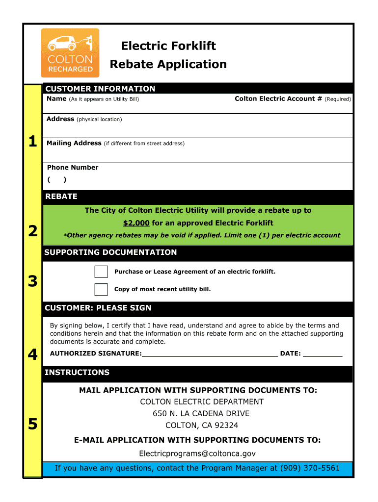 Fillable Online Electric Forklift Rebate Application Fax Email Print