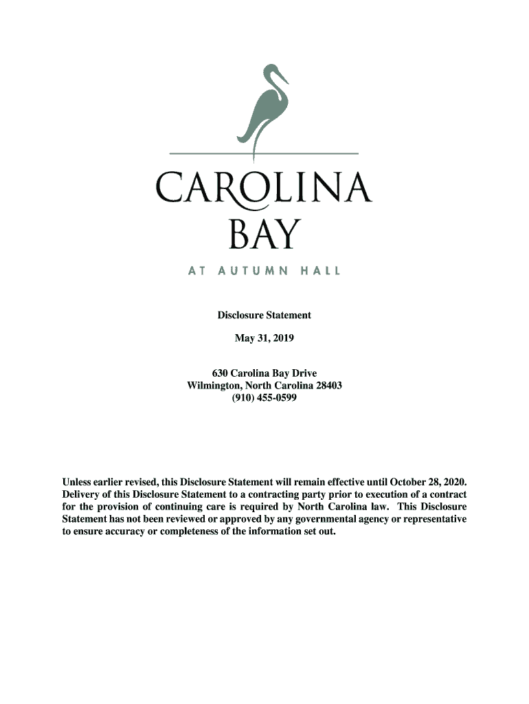 Fillable Online Disclosure Statement May 31, 2019 630 Carolina Bay