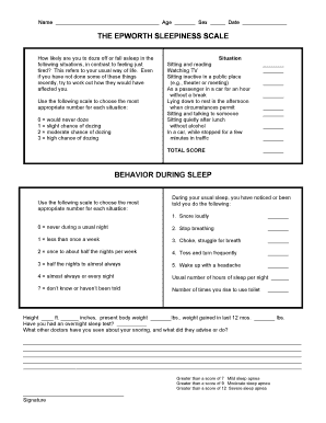 Fillable Online Epworth Sleepiness Scale - Sleep Apnea Fax Email Print