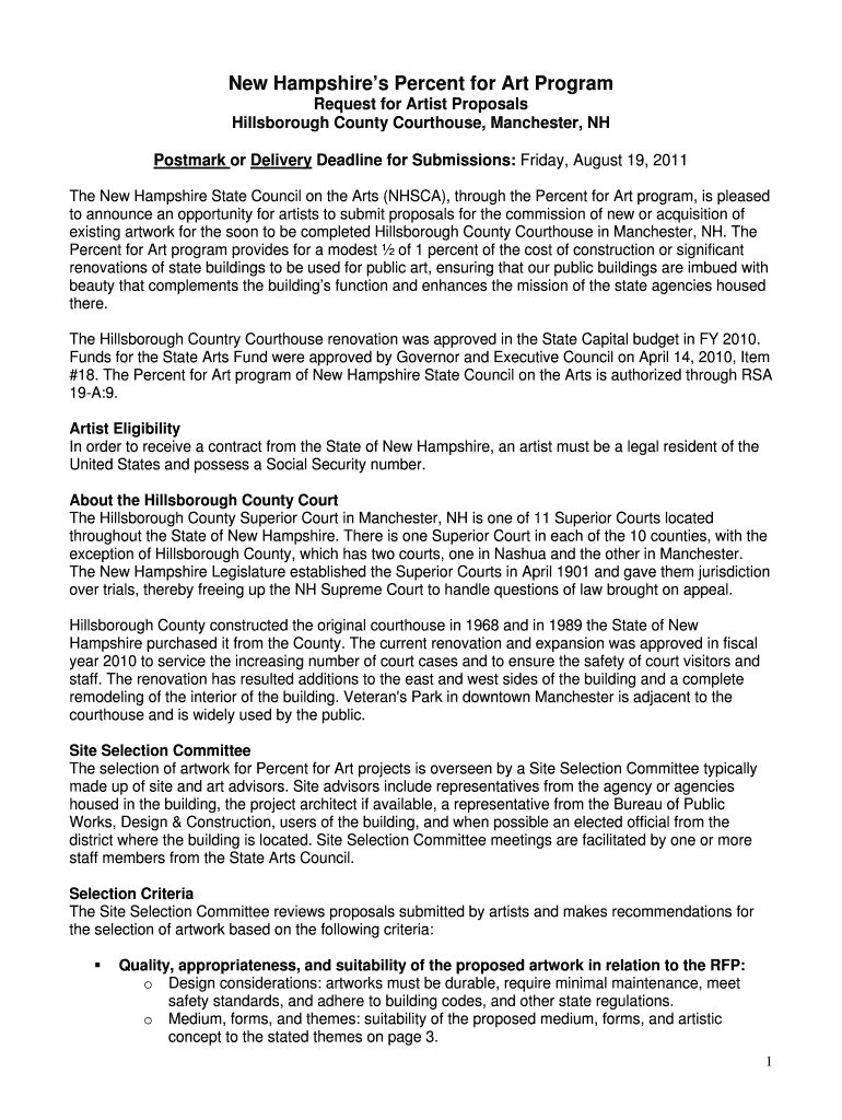 Fillable Online New Hampshire's Percent for Art Program NH.gov Fax