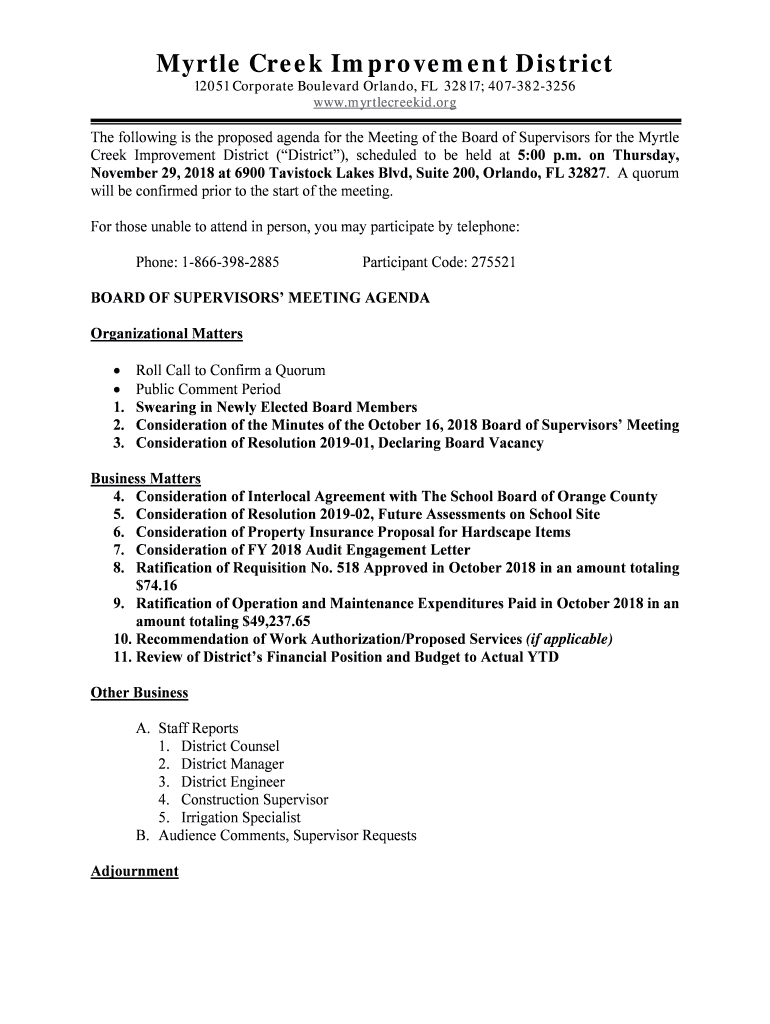 Fillable Online lake nona land company, llc Myrtle Creek Improvement