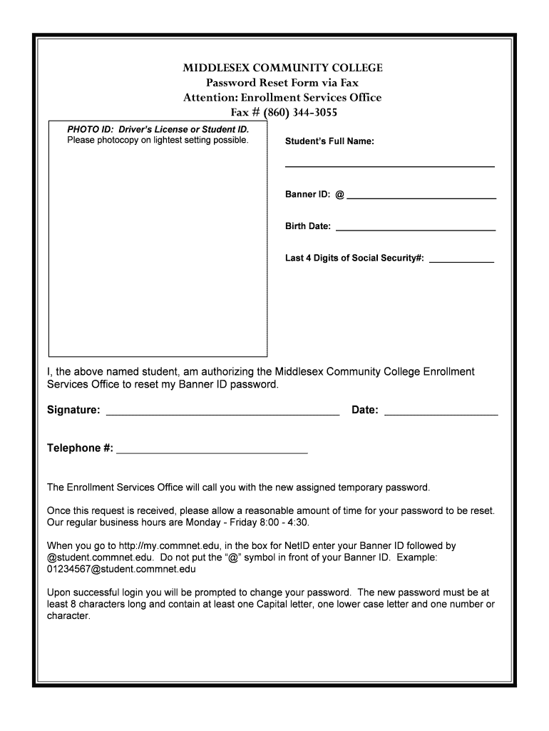 Fillable Online Password Reset Form via Fax Fax Email Print pdfFiller