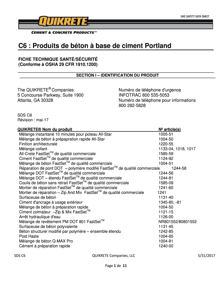 Remplissable En Ligne Material Safety Data Sheet OSHA 29 CFR