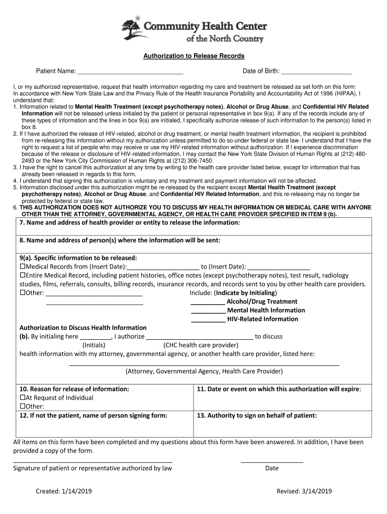 Fillable Online authorization for release of medical records Dallas