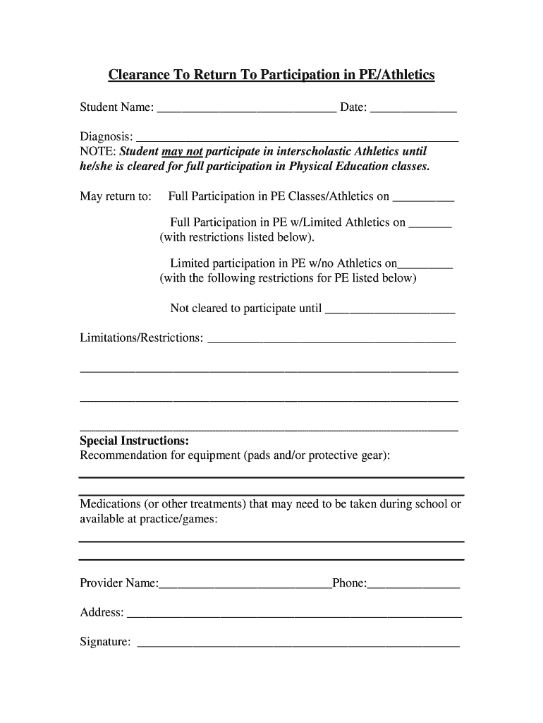 Fillable Online Athletic Clearance Form Pediatric Associates Fax Email Print pdfFiller