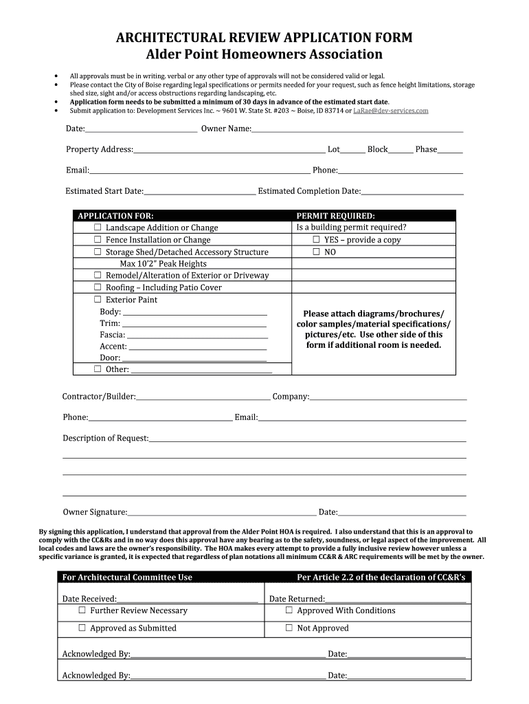 Fillable Online Alder Point Architecturial Review Request .docx Fax