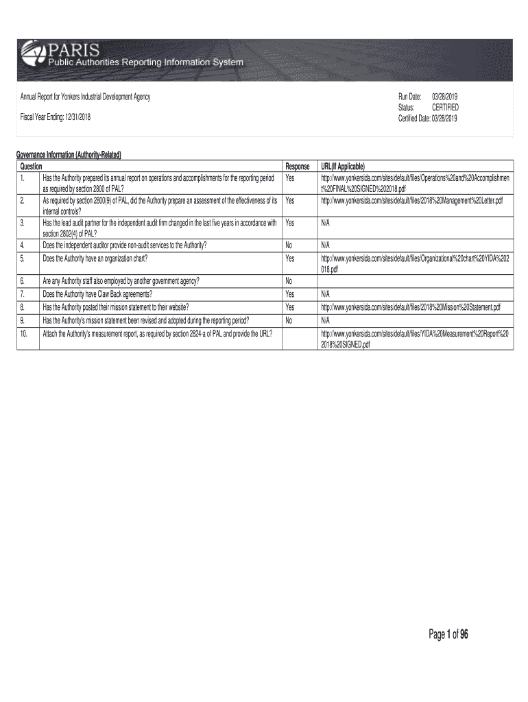 Fillable Online Annual Report for Yonkers Industrial Development Agency