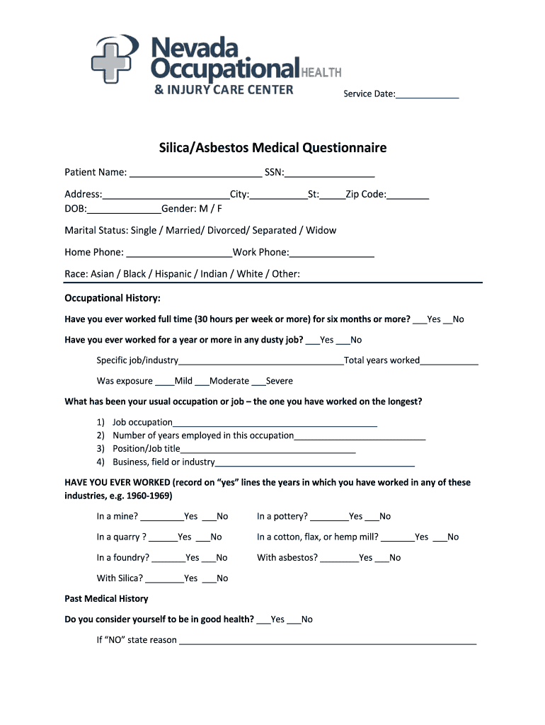 Fillable Online RespiratoryAsbestos Questionnaire for Occupational