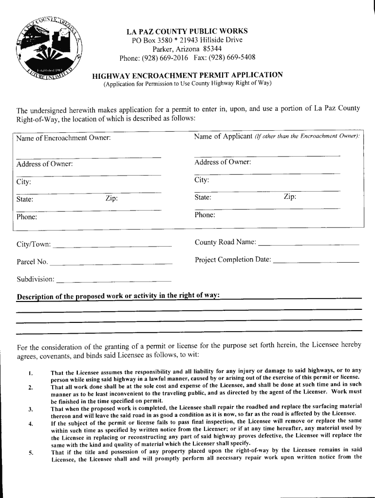 Fillable Online La Paz County Public Works 21943 Hillside Dr, Parker