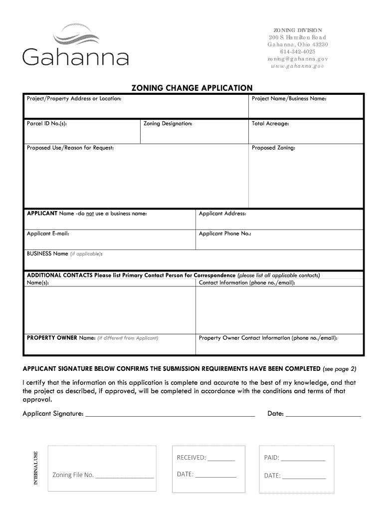 Fillable Online zoning/rezoning application City of Gahanna Fax