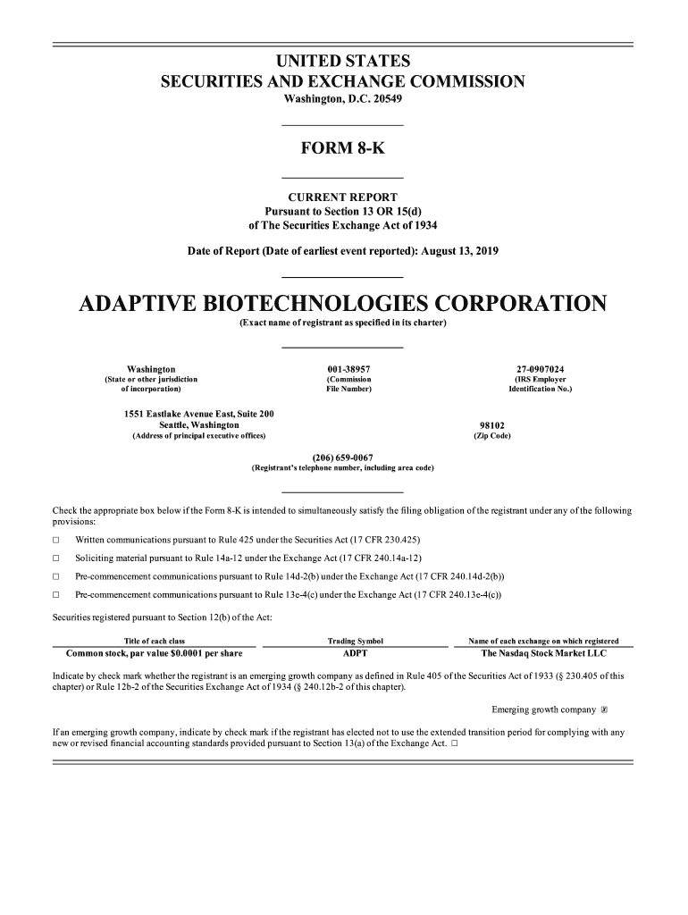 Adaptive Biotechnologies Investor Relations Fill Online, Printable
