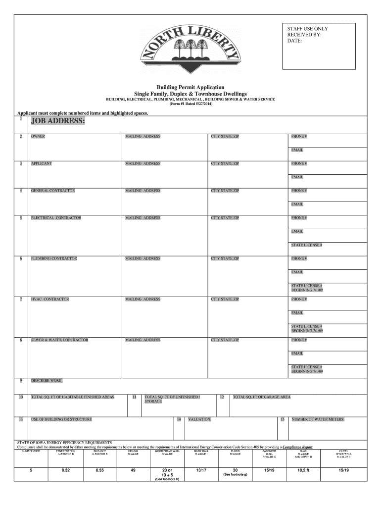 Fillable Online northlibertyiowa Residential Building City of North