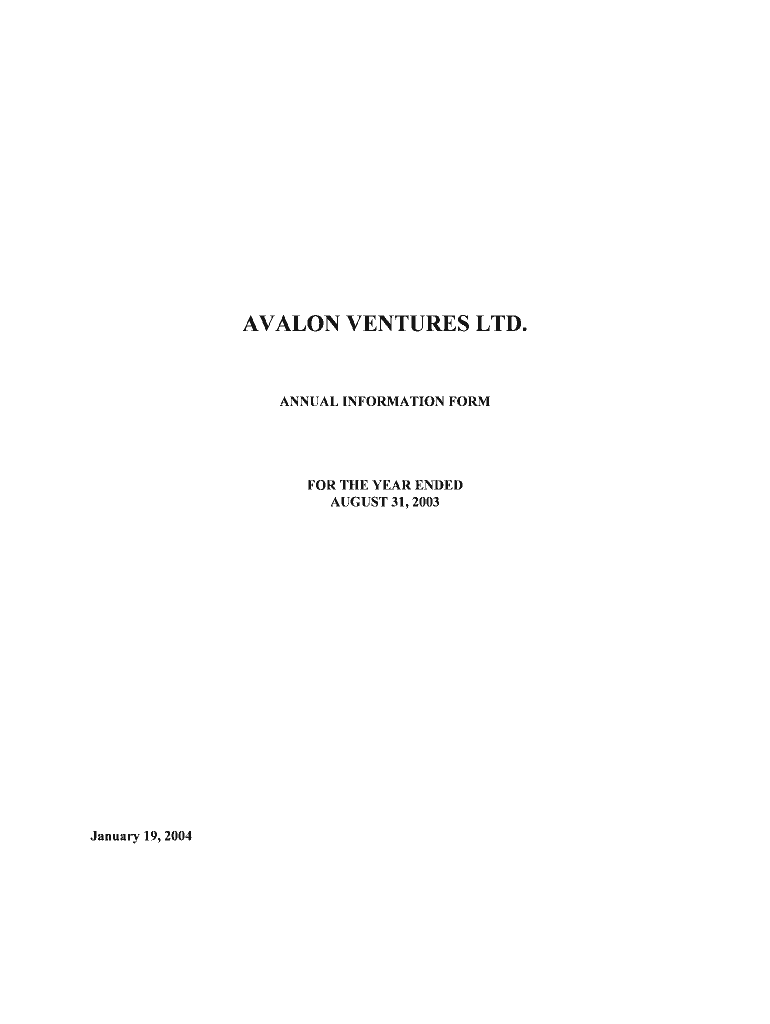 Fillable Online AVALON VENTURES LTD Fax Email Print pdfFiller