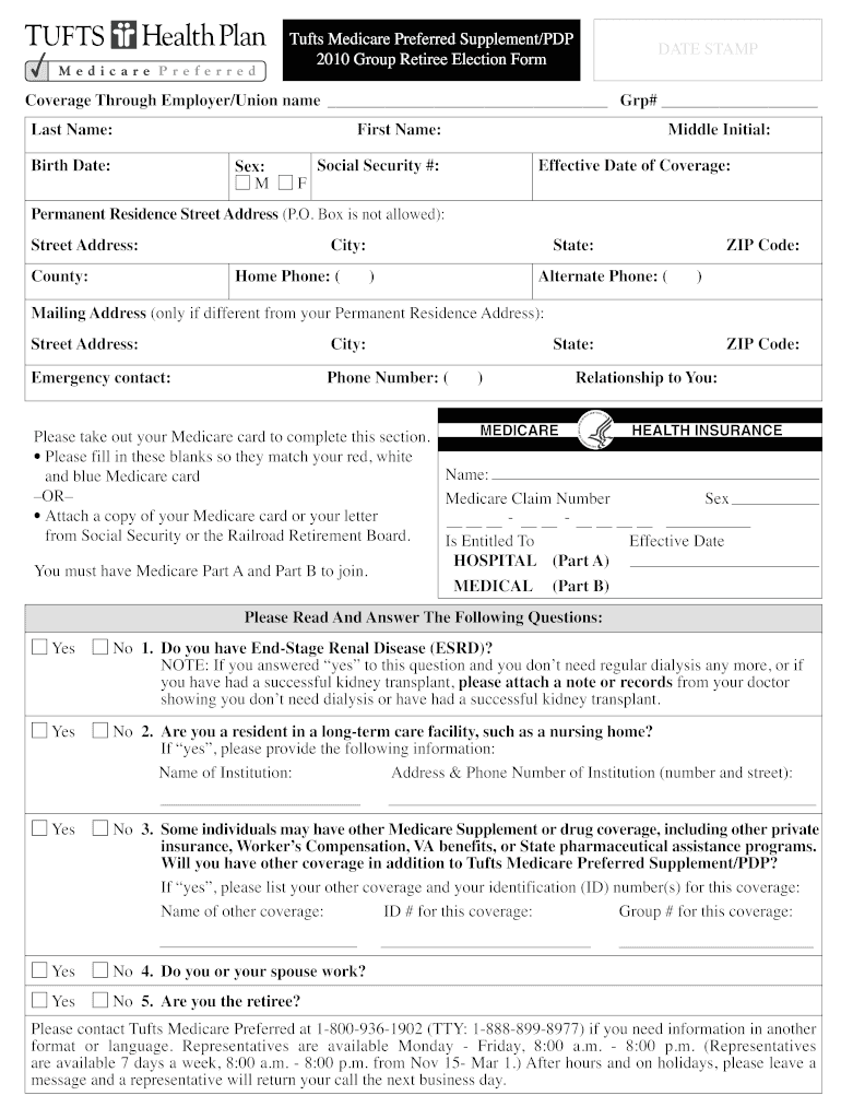 Fillable Online Tufts Medicare Preferred Supple HSA Insurance Fax